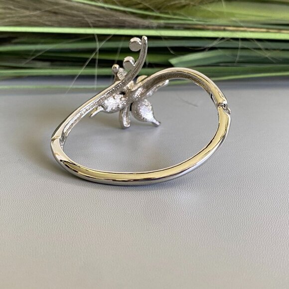 Butterfly Rhinestone Silver Cuff Bracelet​ - Picture 4 of 9